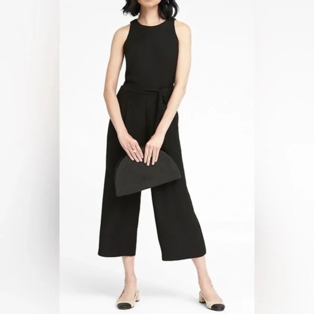Banana Republic Black Cropped Wide-Leg Jumpsuit